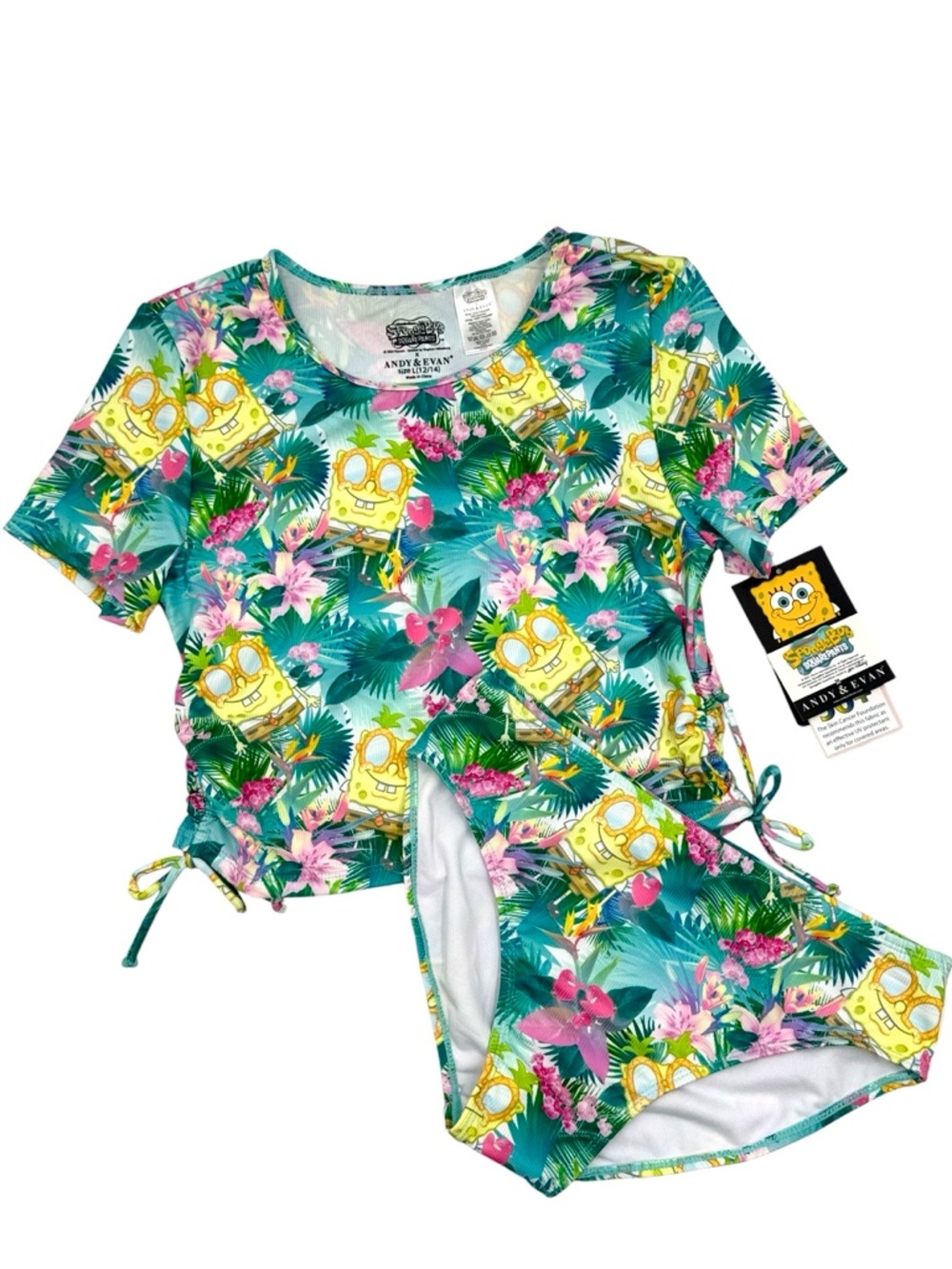 Andy & Evan x SpongeBob SquarePants Tropical Rash Guard Set - Size L (12/14)